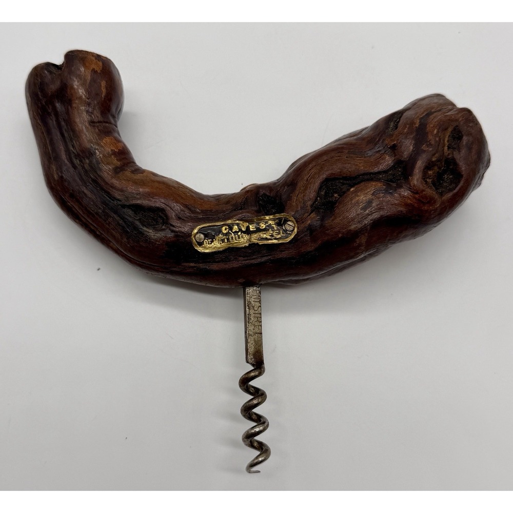 Vintage French Grape Vine Gnarled Wood Handle Corkscrew Wine Bottle Opener